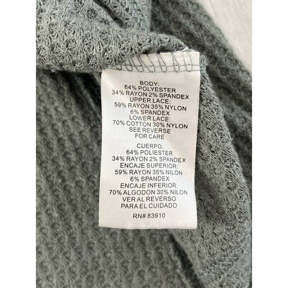 rxb Green Long Sleeve Crew Neck Lace Thermal Flowy Sweater Medium - Picture 6 of 8
